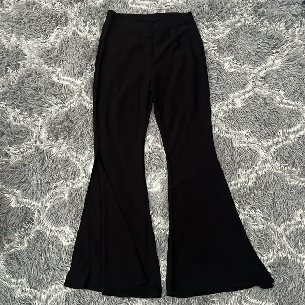 Black open flare pants